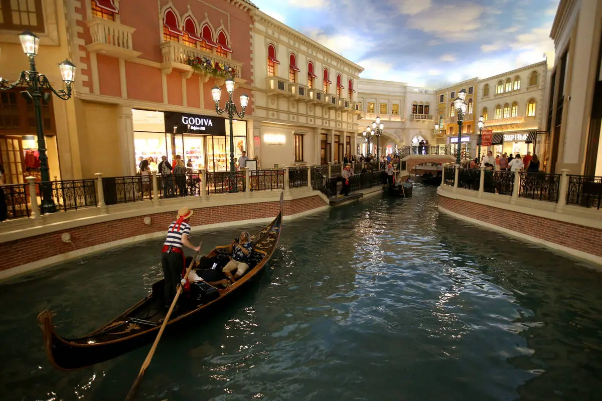 Gondolas float through the Grand Canal Shoppes at The Venetian on the Strip in Las Vegason Thursday, April 25, 2019. (K.M. Cannon/Las Vegas Review-Journal) @KMCannonPhoto